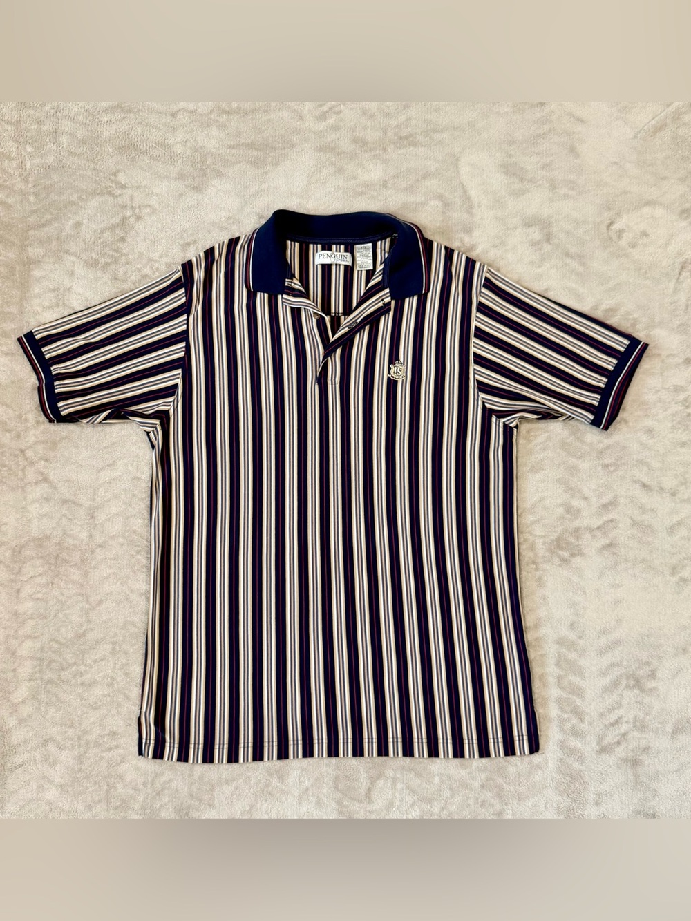 Vintage Penguin Sport Vertical Stripe Polo Shirt | Men's Large | Preppy Golf